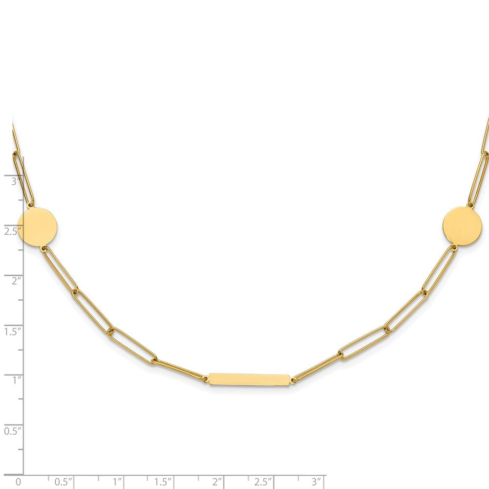 Polished Paperclip Link with Circles and Bars Necklace - WBC