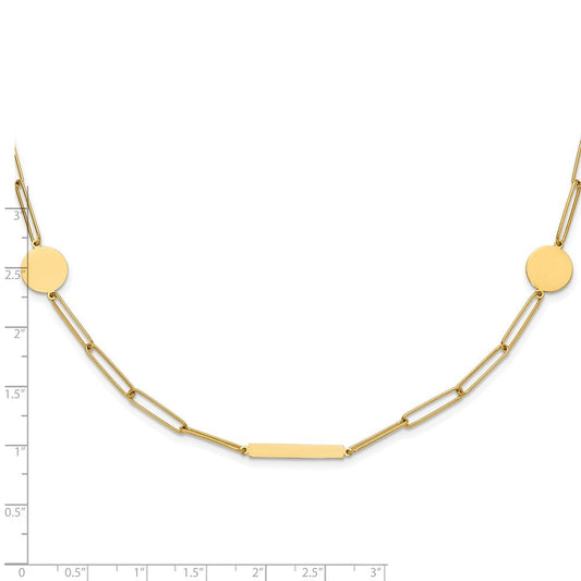 14K Gold Polished Paperclip Link with Circles & Bars Necklace