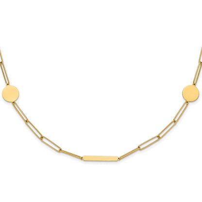 Polished Paperclip Link with Circles and Bars Necklace - WBC