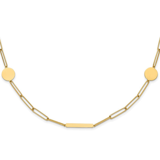 Polished Paperclip Link with Circles and Bars Necklace - WBC