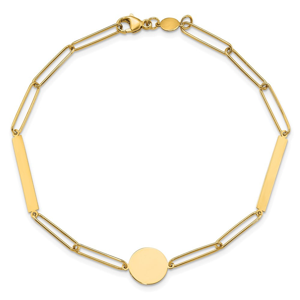 Polished Paperclip Link with Circle and Bars Bracelet - WBC
