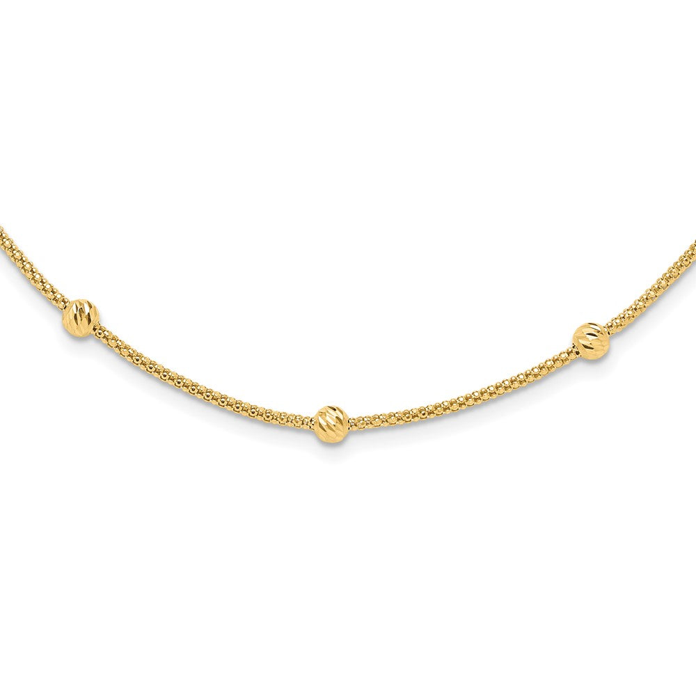 Polished Diamond-cut Beads and Mesh Chain Necklace - WBC
