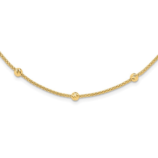 Polished Diamond-cut Beads and Mesh Chain Necklace - WBC