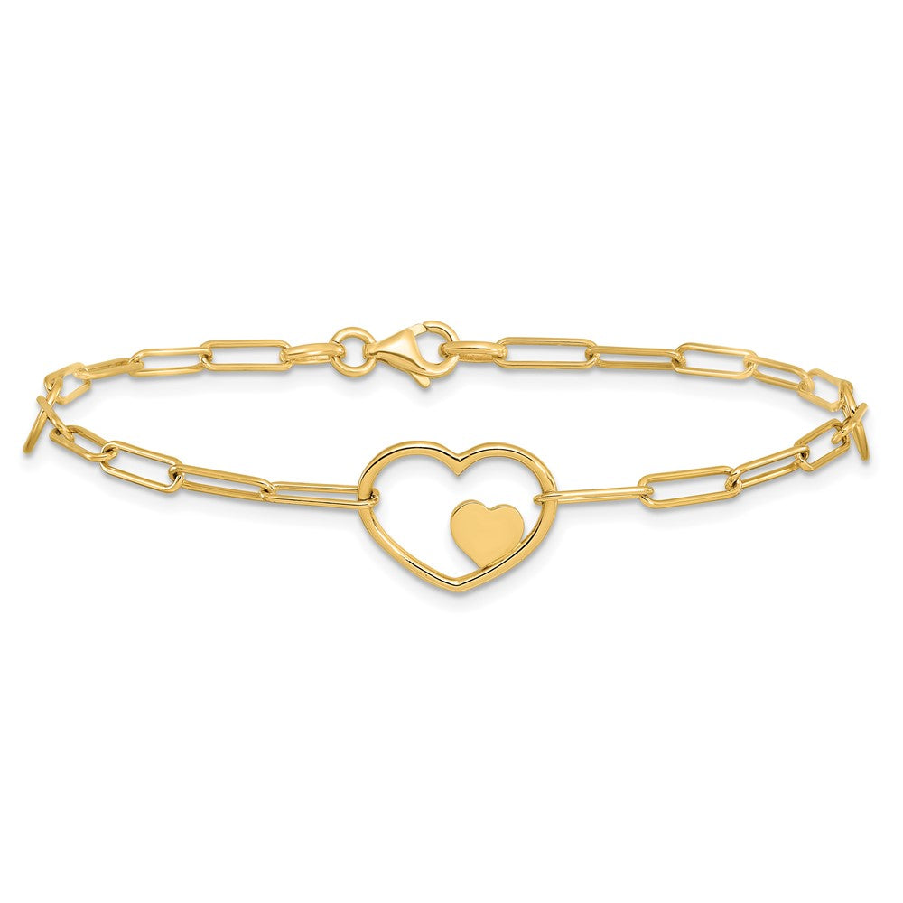Double Hearts and Paperclip Links 7.25in Bracelet - WBC