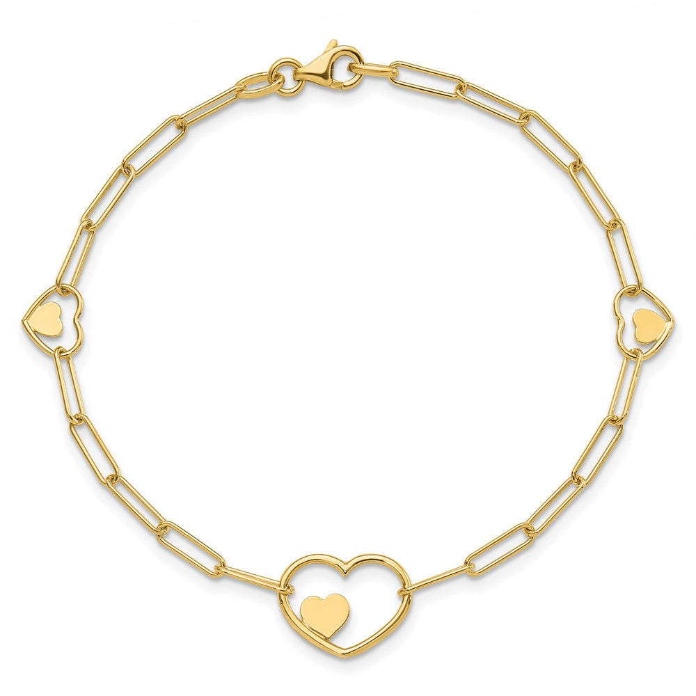 Double Hearts and Paperclip Links 7.25in Bracelet - WBC