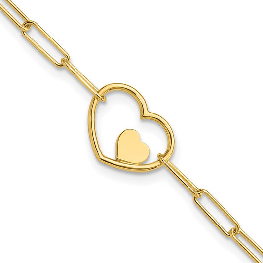 Double Hearts and Paperclip Links 7.25in Bracelet - WBC