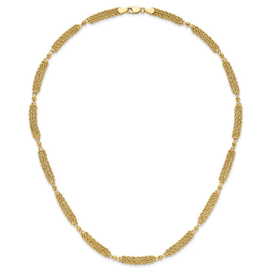 14K Gold Polished Multi-Strand Diamond-cut Rope & Beaded Necklace