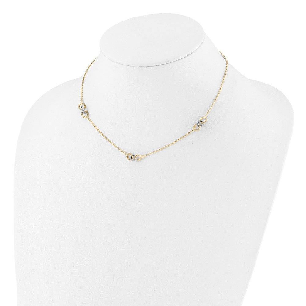 Two-tone Linked and Beaded Circles 3-Station Necklace Plus Extender - WBC