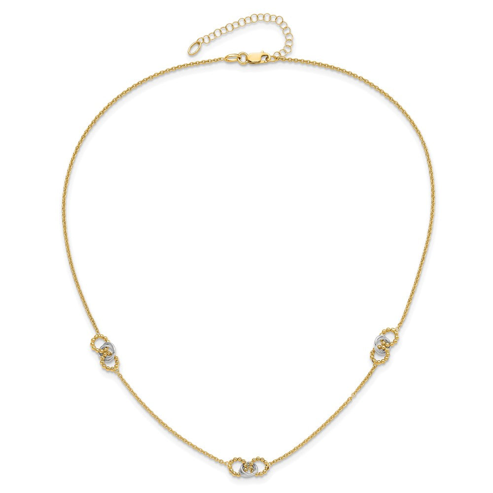 Two-tone Linked and Beaded Circles 3-Station Necklace Plus Extender - WBC