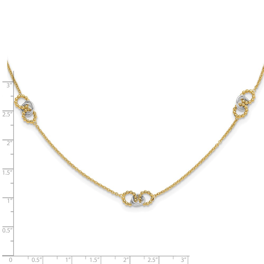 Two-tone Linked and Beaded Circles 3-Station Necklace Plus Extender - WBC