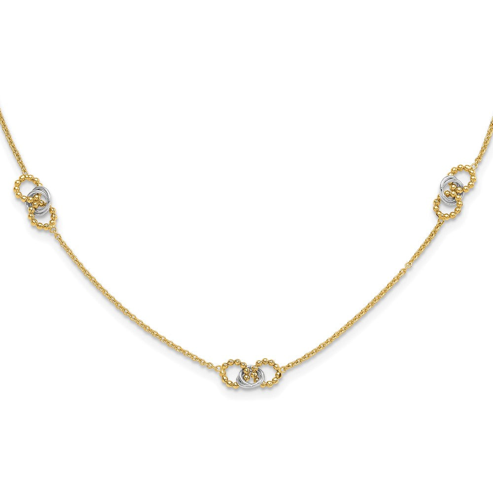 Two-tone Linked and Beaded Circles 3-Station Necklace Plus Extender - WBC