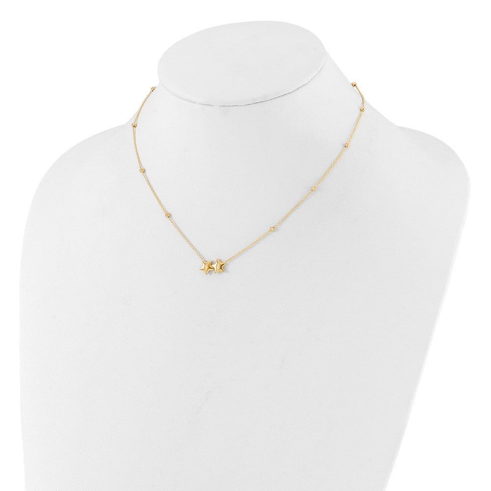 Polished Double Star with Diamond-cut Beads Necklace Plus Extender - WBC