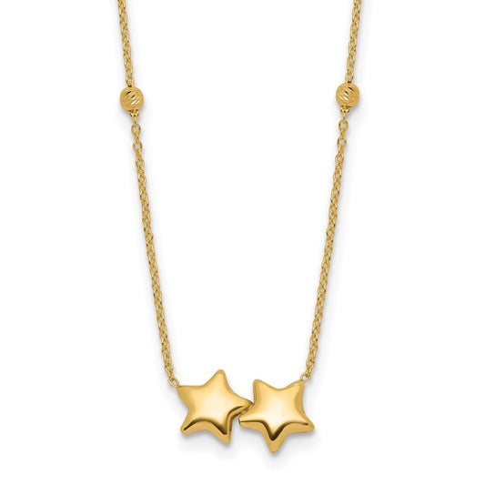 Polished Double Star with Diamond-cut Beads Necklace Plus Extender - WBC