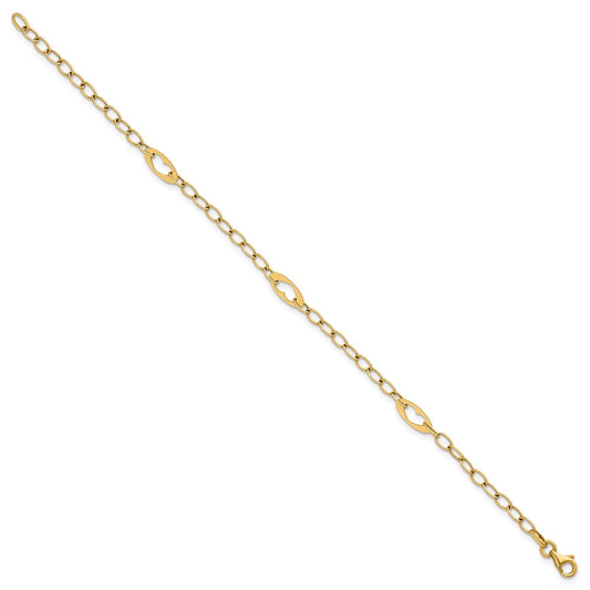 Polished Cut-out Hearts and Cable Links Bracelet - WBC