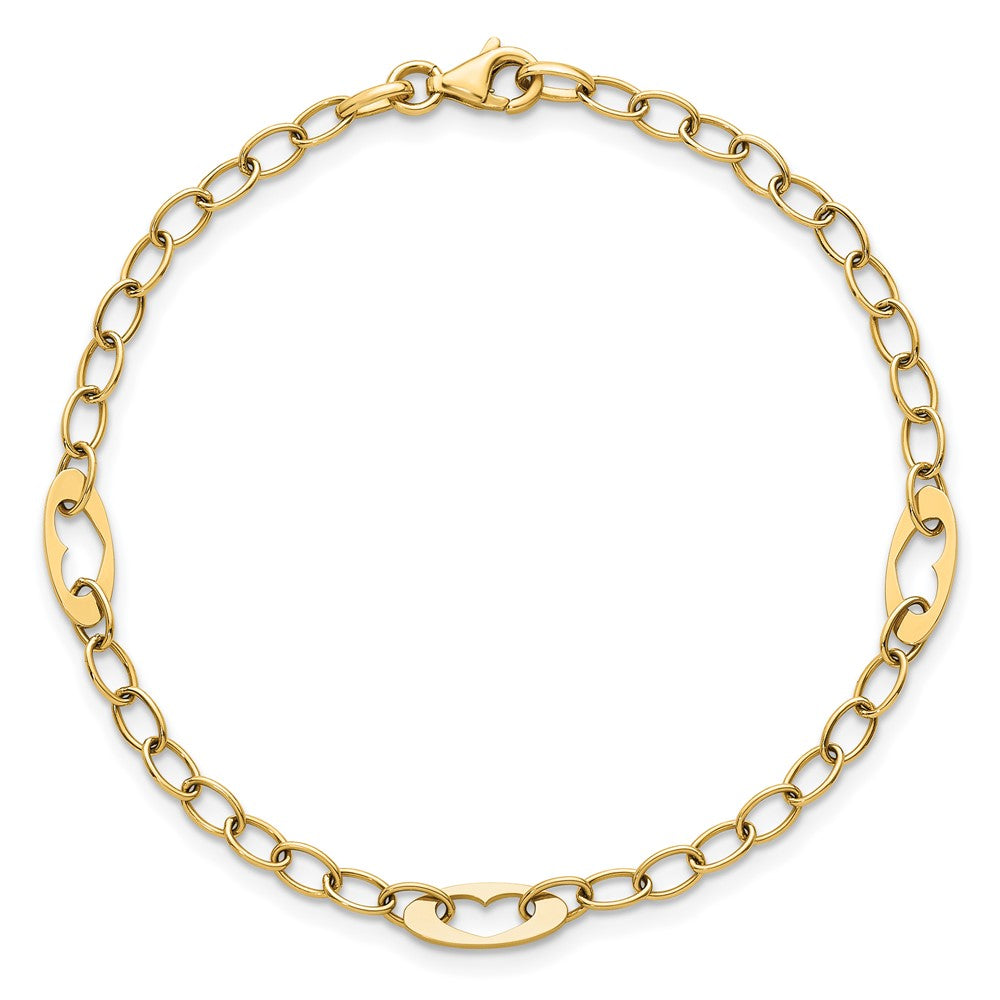Polished Cut-out Hearts and Cable Links Bracelet - WBC