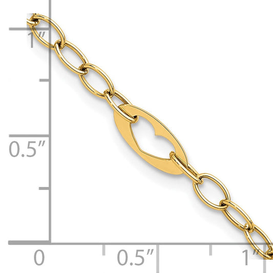 Openwork 14K Gold Polished Cut-out Hearts & Cable Links Bracelet, 3.2mm