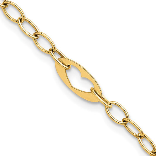 Polished Cut-out Hearts and Cable Links Bracelet - WBC