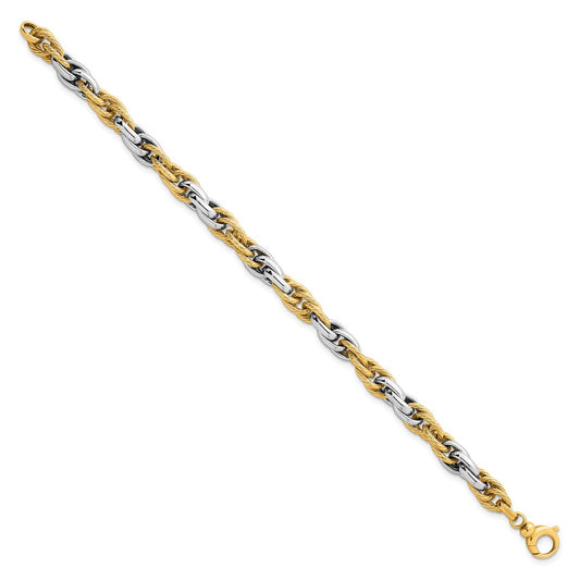 Two-tone Polished and Twisted Lightweight Fancy Rope Link Bracelet - WBC