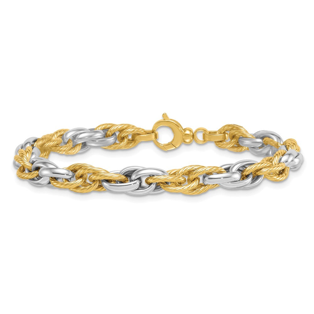 Two-tone Polished and Twisted Lightweight Fancy Rope Link Bracelet - WBC