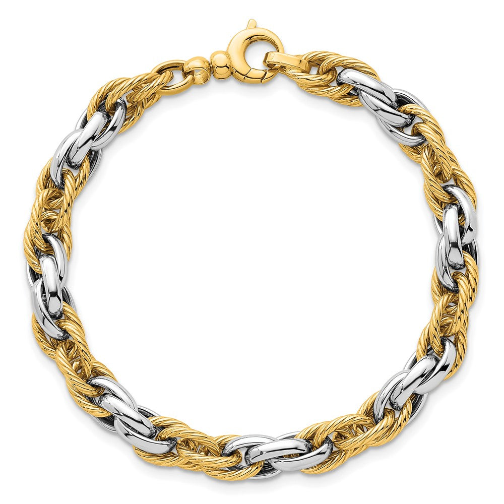 Two-tone Polished and Twisted Lightweight Fancy Rope Link Bracelet - WBC