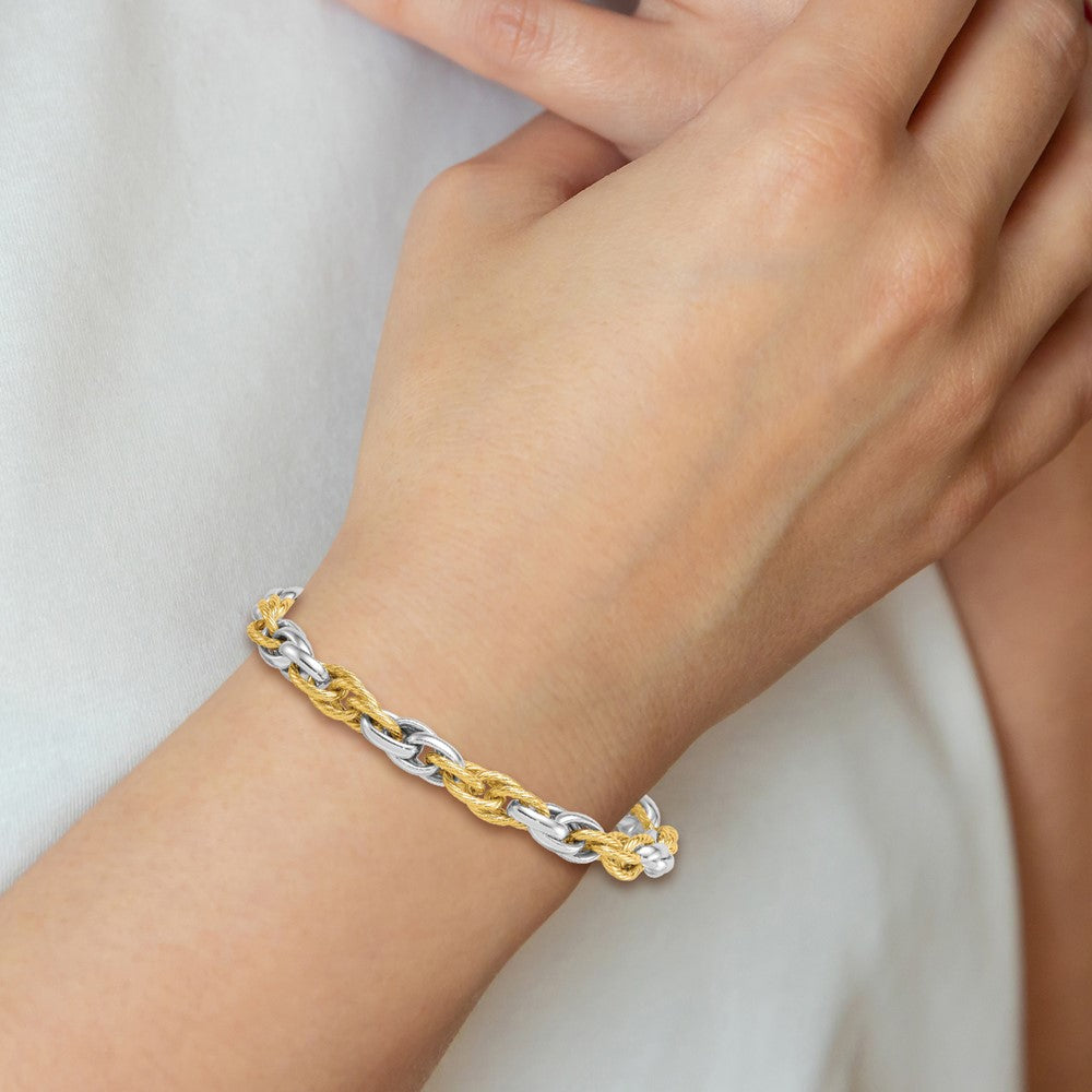 Two-tone Polished and Twisted Lightweight Fancy Rope Link Bracelet - WBC