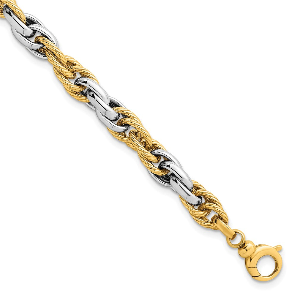 Two-tone Polished and Twisted Lightweight Fancy Rope Link Bracelet - WBC