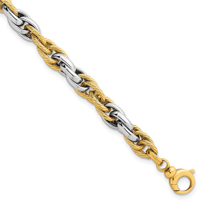 Two-tone Polished and Twisted Lightweight Fancy Rope Link Bracelet - WBC