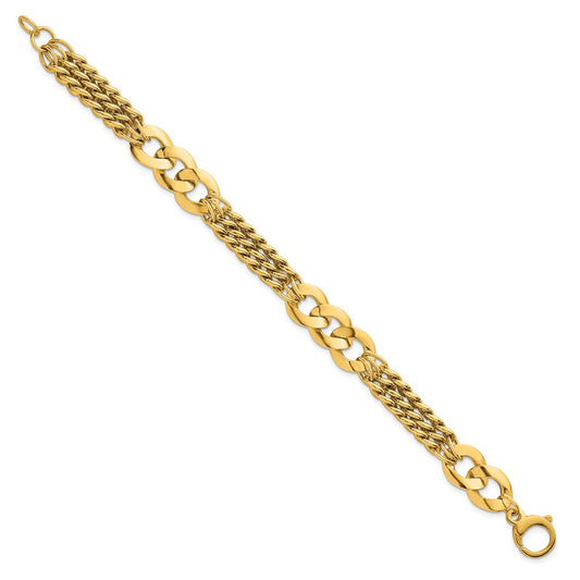 Polished Lightweight Link and Triple Strand Fancy Curb Bracelet - WBC