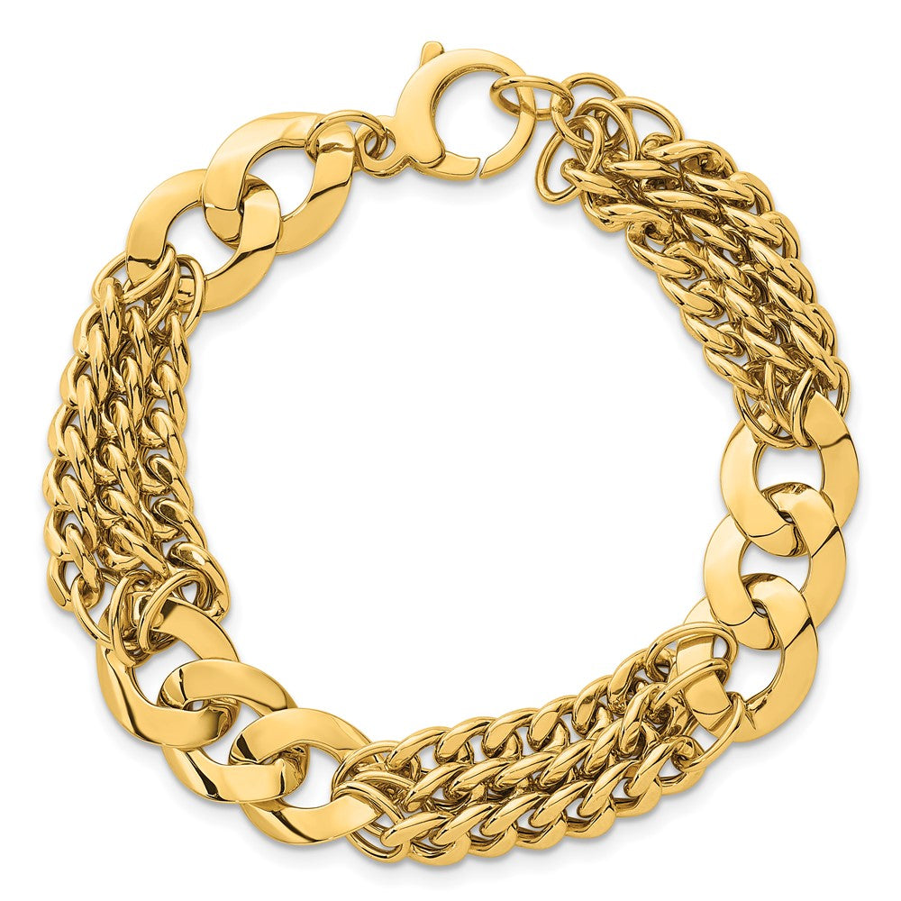 Polished Lightweight Link and Triple Strand Fancy Curb Bracelet - WBC