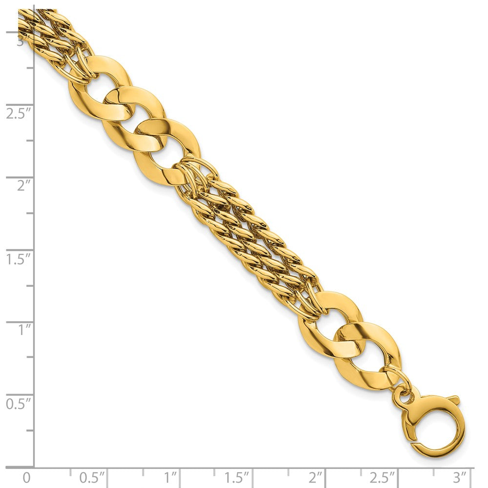 Polished Lightweight Link and Triple Strand Fancy Curb Bracelet - WBC