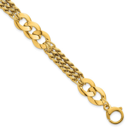 Polished Lightweight Link and Triple Strand Fancy Curb Bracelet - WBC