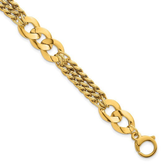 Polished Lightweight Link and Triple Strand Fancy Curb Bracelet - WBC