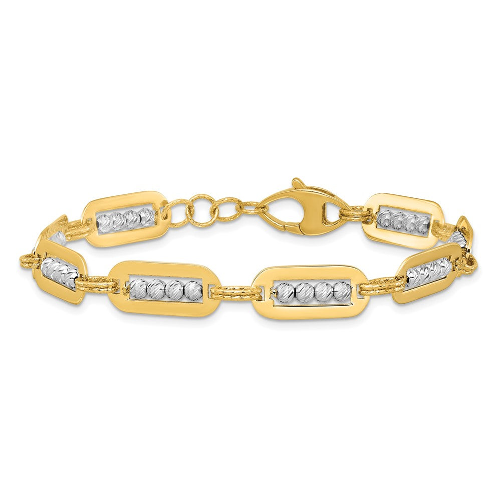 Two-Tone Polished Diamond-cut Bead Bracelet Plus Extender - WBC