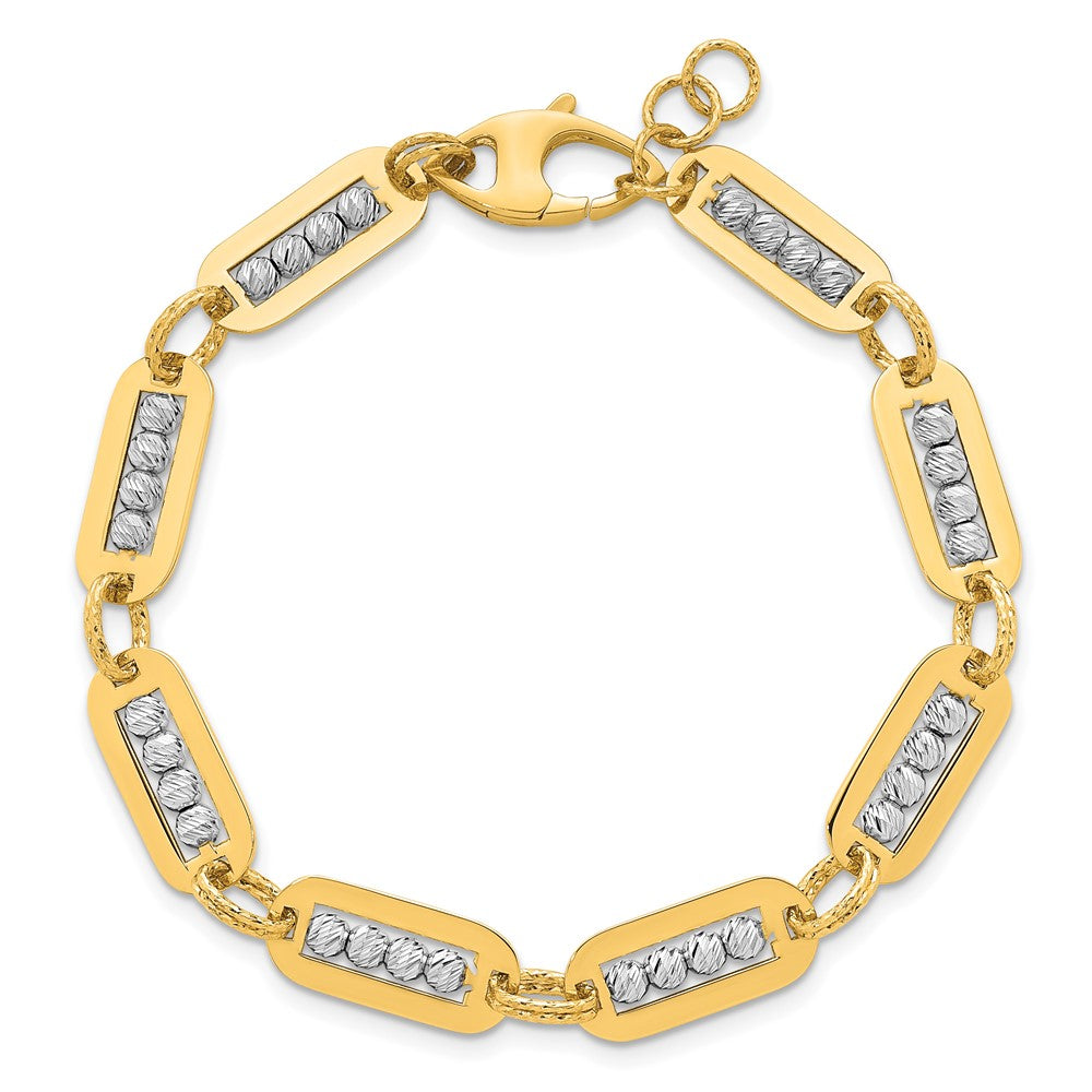 Two-Tone Polished Diamond-cut Bead Bracelet Plus Extender - WBC