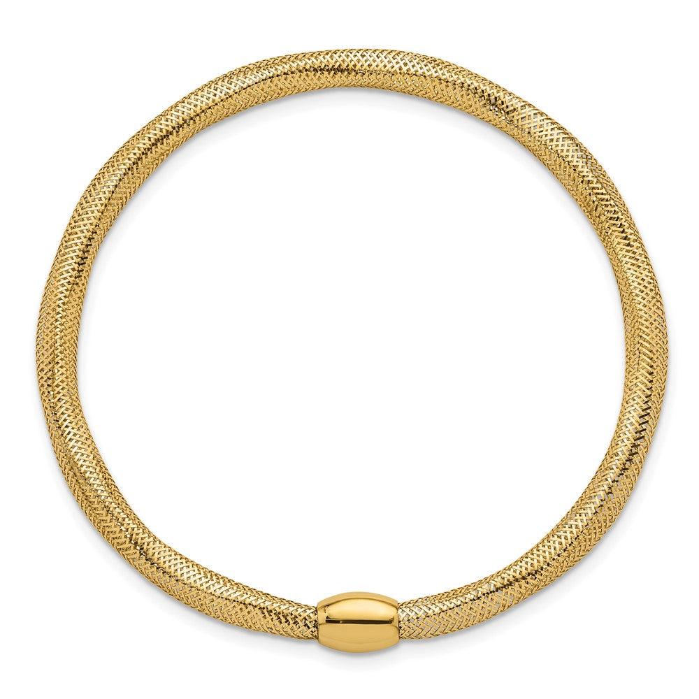 Polished Flexible Wavy Mesh with Bead Slip-on Stretch Bracelet - WBC