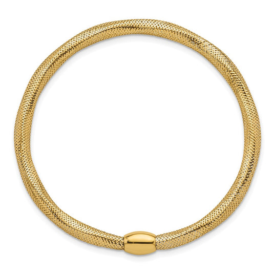 Polished Flexible Wavy Mesh with Bead Slip-on Stretch Bracelet - WBC
