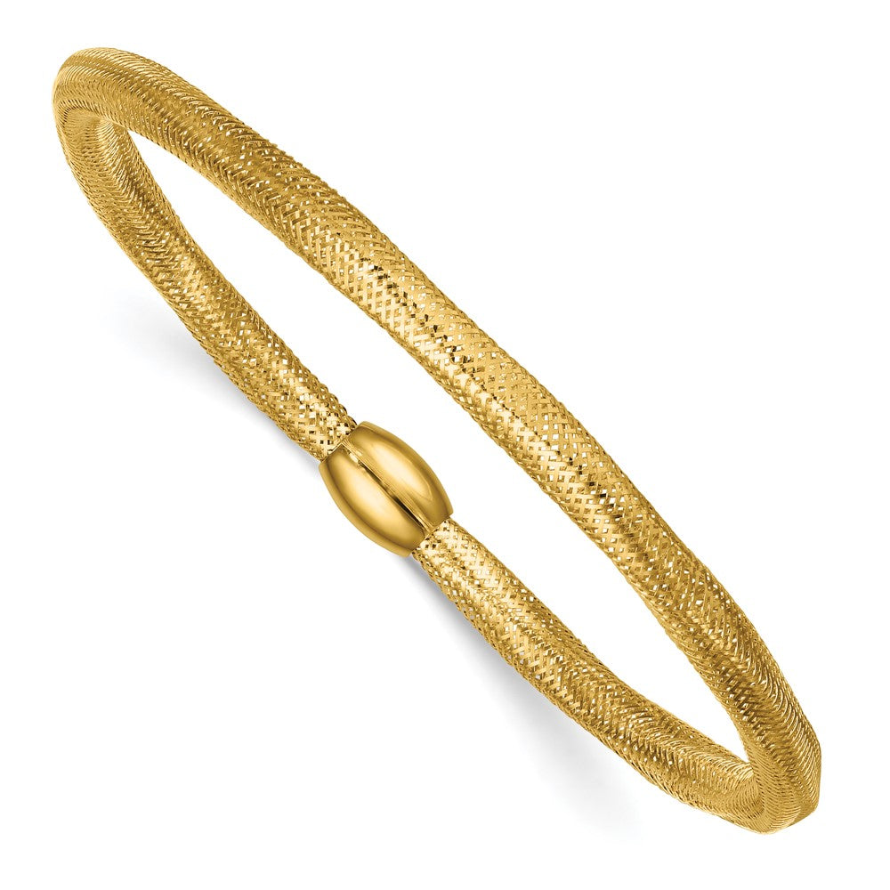 Polished Flexible Wavy Mesh with Bead Slip-on Stretch Bracelet - WBC