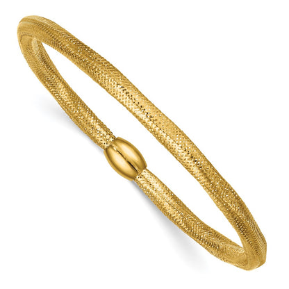 Polished Flexible Wavy Mesh with Bead Slip-on Stretch Bracelet - WBC