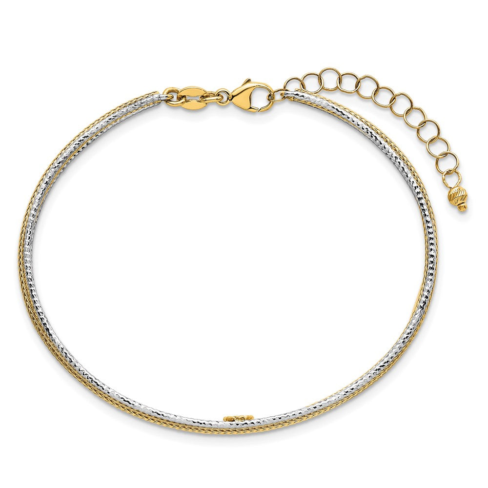 Two-Tone Textured Woven Flexible Bangle Bracelet Plus Extender - WBC