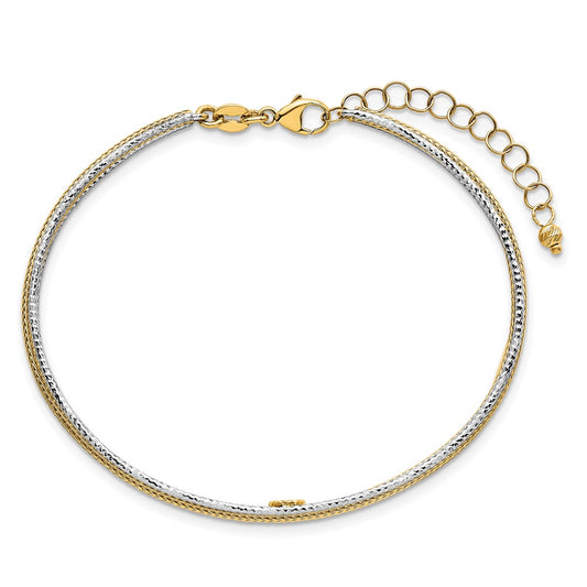 Two-Tone Textured Woven Flexible Bangle Bracelet Plus Extender - WBC