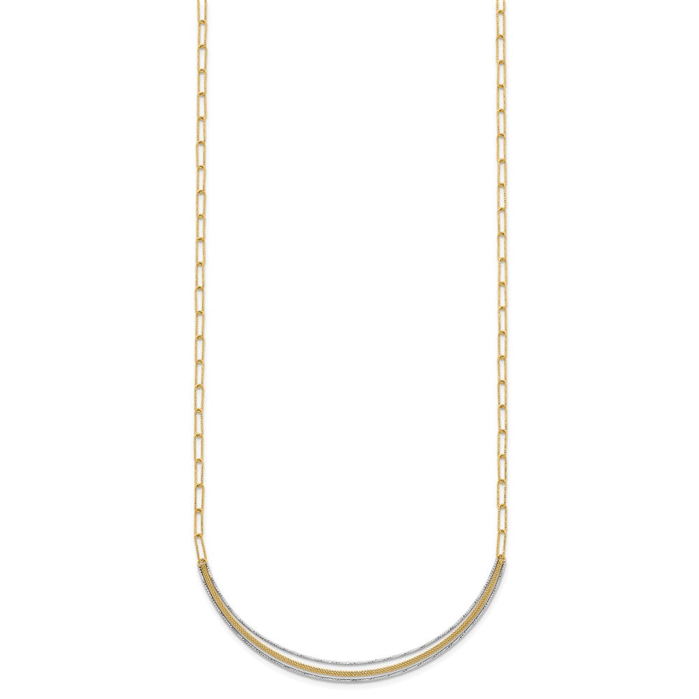 Two-Tone Textured Woven Curved Bar with Long Link Necklace Plus Extender - WBC