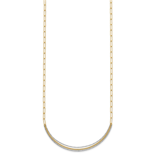 Two-Tone Textured Woven Curved Bar with Long Link Necklace Plus Extender - WBC
