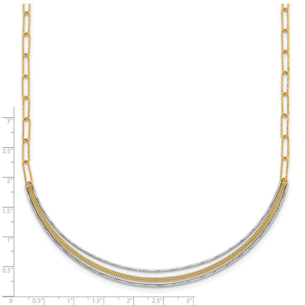 Two-Tone Textured Woven Curved Bar with Long Link Necklace Plus Extender - WBC