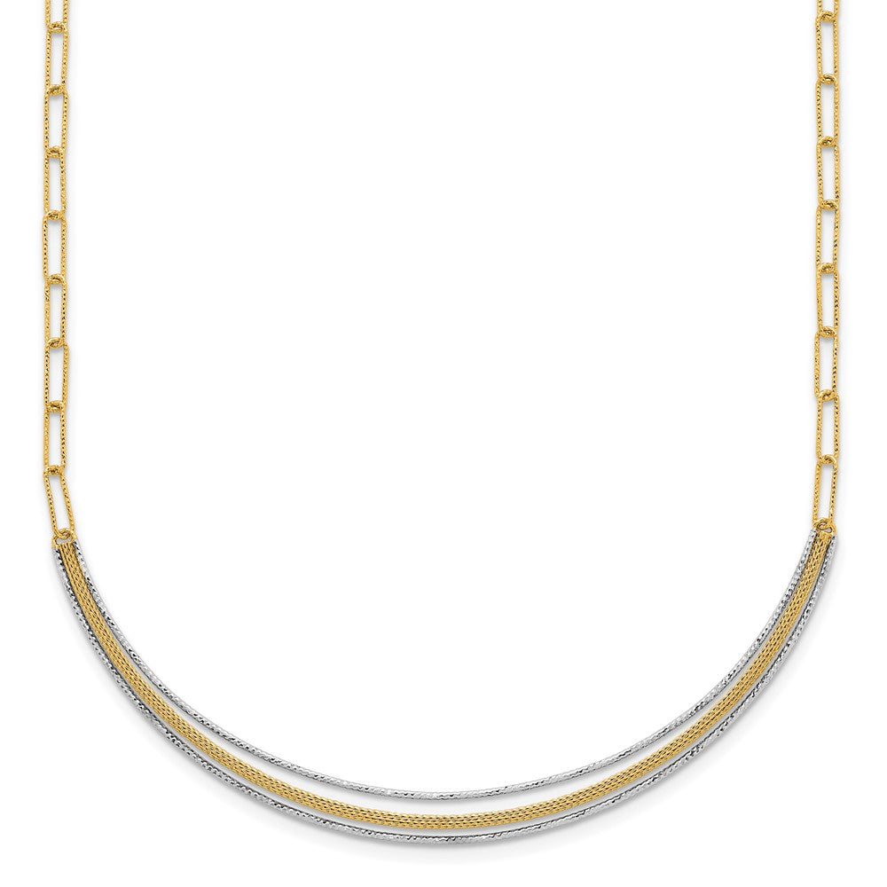 Two-Tone Textured Woven Curved Bar with Long Link Necklace Plus Extender - WBC