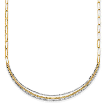Two-Tone Textured Woven Curved Bar with Long Link Necklace Plus Extender - WBC