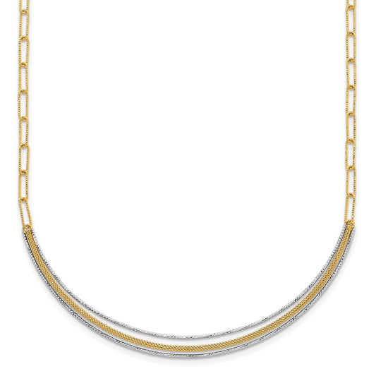 Two-Tone Textured Woven Curved Bar with Long Link Necklace Plus Extender - WBC