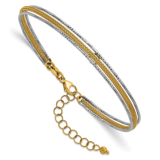 Two-Tone Textured Woven Flexible Bangle Bracelet Plus Extender - WBC