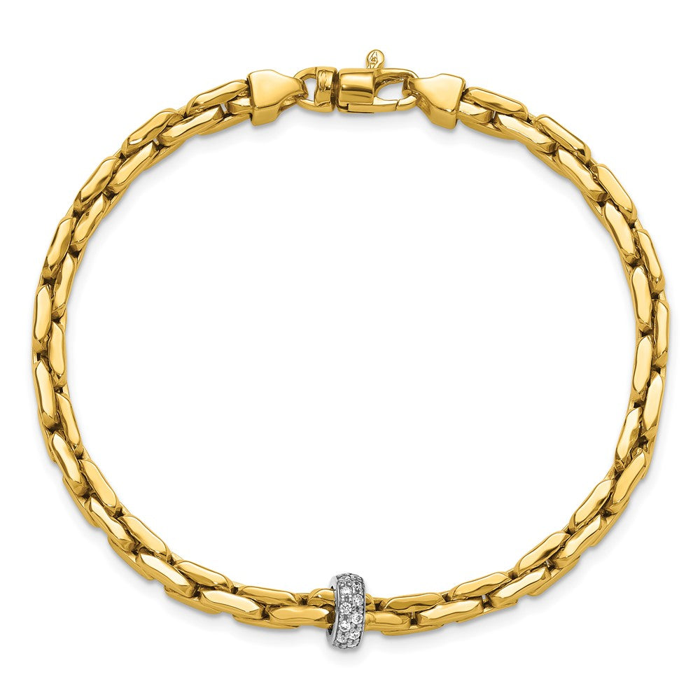 Two-tone Polished Fancy Link with CZ Bead Bracelet - WBC