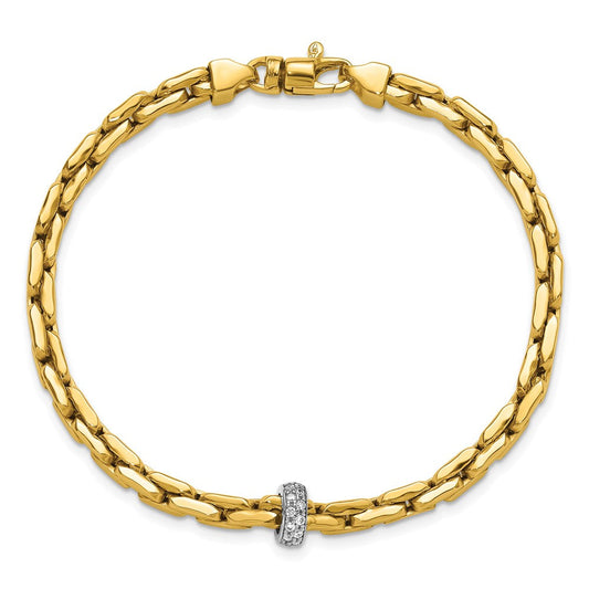 14K Two-Tone Gold Polished Fancy Link with Bead Bracelet, 3.6mm, Lobster Clasp