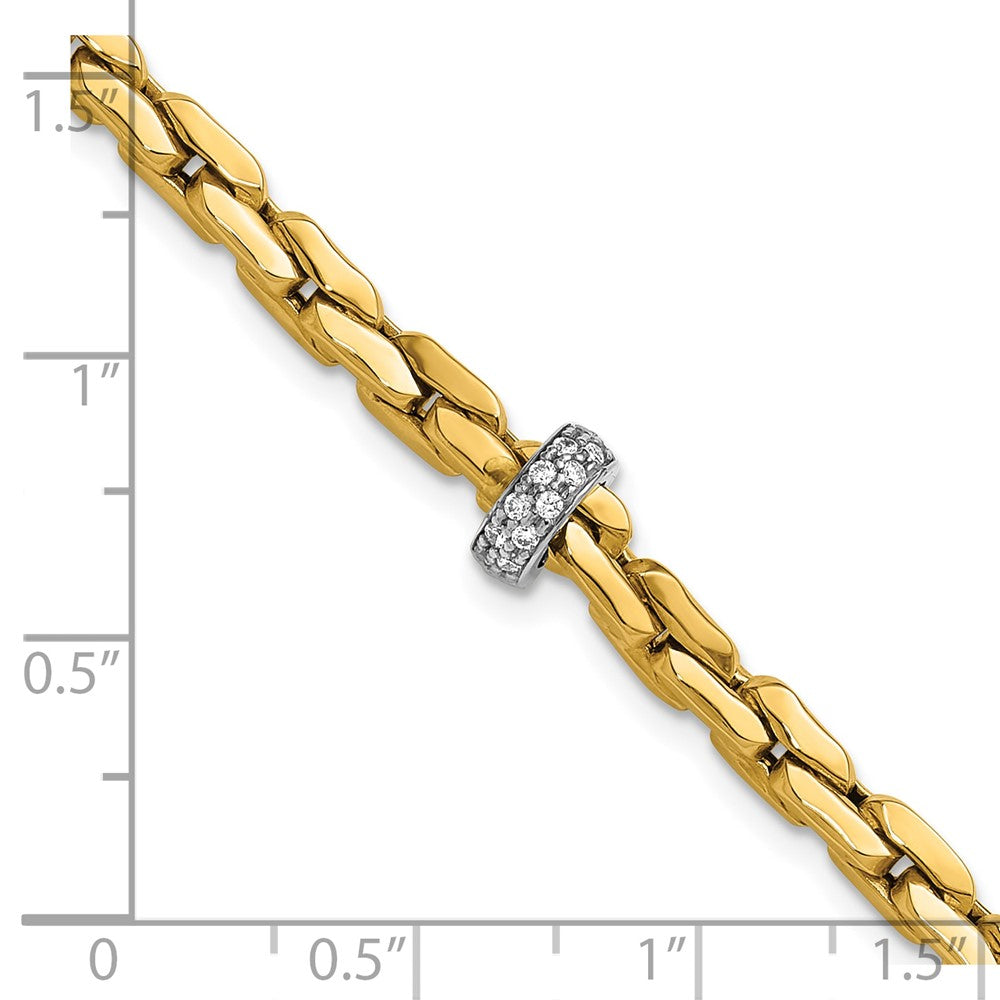Two-tone Polished Fancy Link with CZ Bead Bracelet - WBC